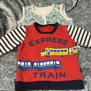 Bonus Vest🎁Red Express Train fleece Sweater with Striped long Sleeves size 2-3T